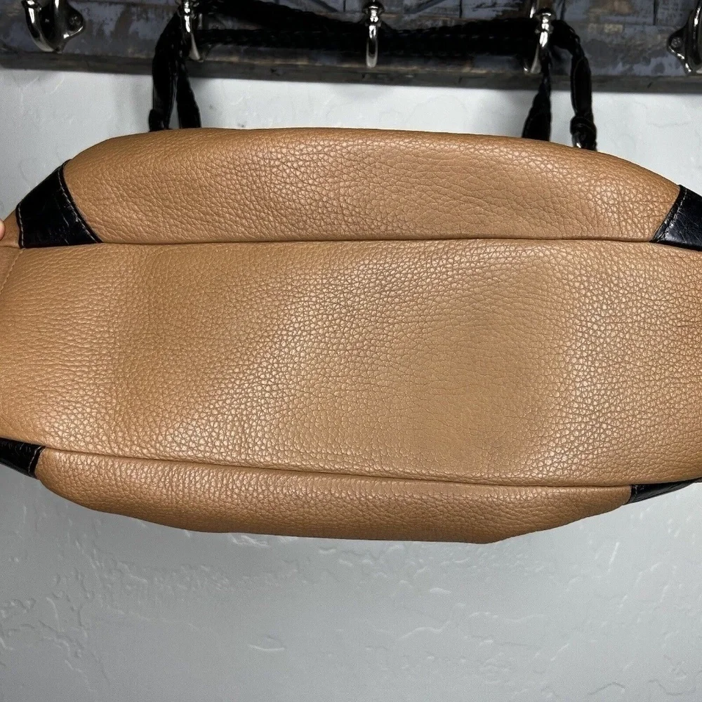 Brighton Pebble Leather Croc details British Tan & Chocolate Brown combo purse